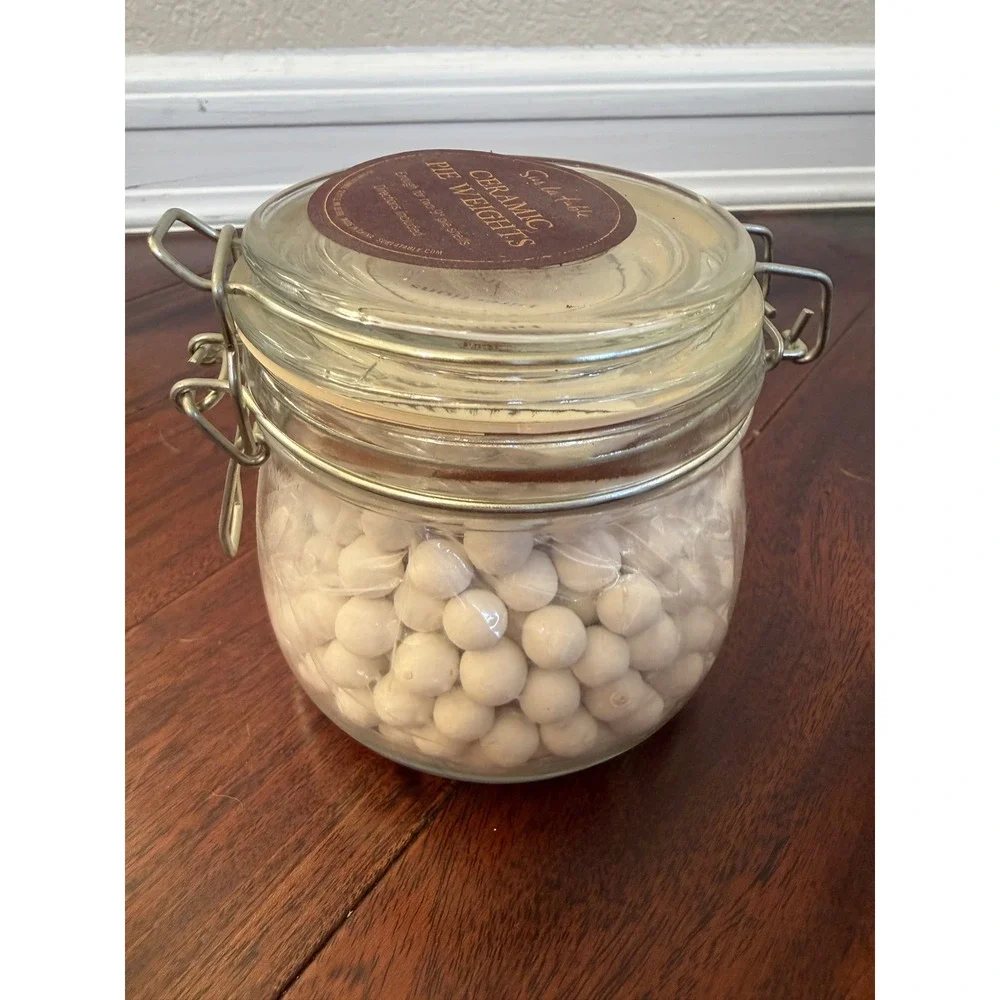 Sur La Table Ceramic Pie Weights Baking Beans Glass Jar Enough for Two 9